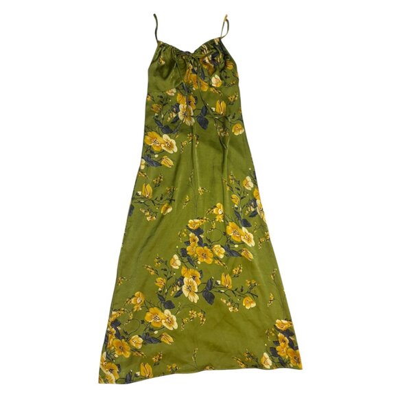 SHEIN Dresses & Skirts - Romantic Olive Green & Yellow Satin Floral Dress